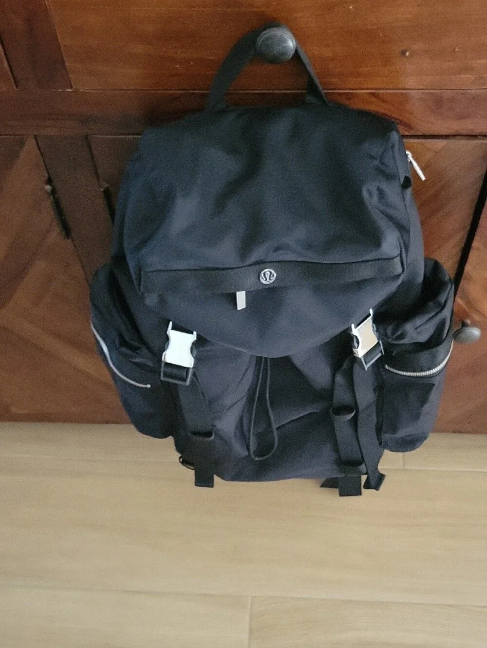 Wunderlust Lululemon Athletica Black Roll-Top Backpack  With Silver Buckles